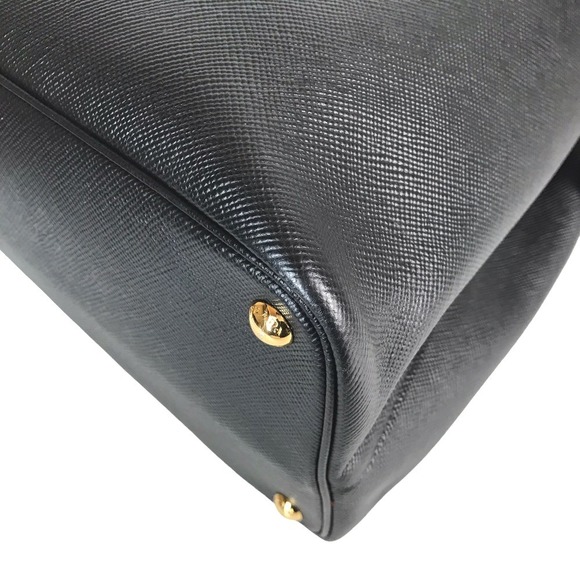 Prada Double Tote Bag Leather Shoulder Bag Black Red - Picture 11 of 16